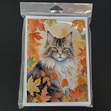 Load image into Gallery viewer, Norwegian Forest Cat in Fall Leaves Greeting Cards - Blank Note Cards – 8-Pack of Artist-Designed Cards with Envelopes