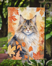 Load image into Gallery viewer, Norwegian Forest Cat Fall Garden Flag - Cat in Fall Leaves - Cat-Themed Seasonal Yard Decor