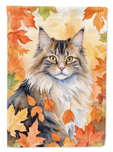 Load image into Gallery viewer, Norwegian Forest Cat Fall Garden Flag - Cat in Fall Leaves - Cat-Themed Seasonal Yard Decor