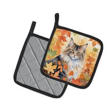 Load image into Gallery viewer, Norwegian Forest Cat in Fall Leaves Pot Holders - Set of 2 Decorative Kitchen Helpers | Made in the USA