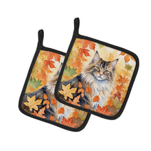 Load image into Gallery viewer, Norwegian Forest Cat in Fall Leaves Pot Holders - Set of 2 Decorative Kitchen Helpers | Made in the USA