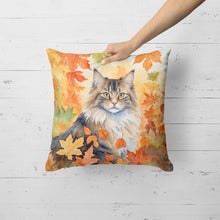 Load image into Gallery viewer, Norwegian Forest Cat in Fall Leaves Throw Pillow