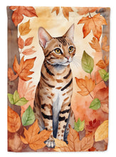 Load image into Gallery viewer, Ocicat Cat in Fall Leaves House Flag