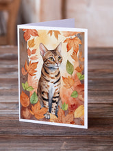 Load image into Gallery viewer, Ocicat Cat in Fall Leaves Greeting Cards - Blank Note Cards – 8-Pack of Artist-Designed Cards with Envelopes