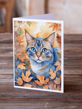 Load image into Gallery viewer, Ojos Azules Cat in Fall Leaves Greeting Cards - Blank Note Cards – 8-Pack of Artist-Designed Cards with Envelopes