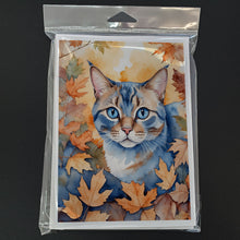 Load image into Gallery viewer, Ojos Azules Cat in Fall Leaves Greeting Cards - Blank Note Cards – 8-Pack of Artist-Designed Cards with Envelopes