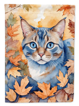 Load image into Gallery viewer, Ojos Azules Fall Garden Flag - Cat in Fall Leaves - Cat-Themed Seasonal Yard Decor