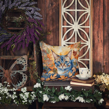 Load image into Gallery viewer, Ojos Azules Cat in Fall Leaves Throw Pillow