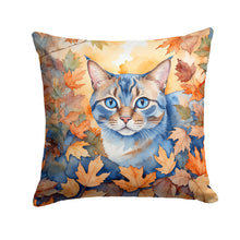 Load image into Gallery viewer, Ojos Azules Cat in Fall Leaves Throw Pillow