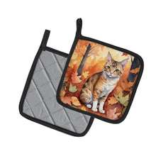 Load image into Gallery viewer, Oregon Rex Cat in Fall Leaves Pot Holders - Set of 2 Decorative Kitchen Helpers | Made in the USA