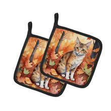 Load image into Gallery viewer, Oregon Rex Cat in Fall Leaves Pot Holders - Set of 2 Decorative Kitchen Helpers | Made in the USA