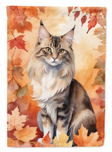 Load image into Gallery viewer, Oriental Longhair Cat in Fall Leaves House Flag