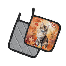 Load image into Gallery viewer, Oriental Longhair Cat in Fall Leaves Pot Holders - Set of 2 Decorative Kitchen Helpers | Made in the USA