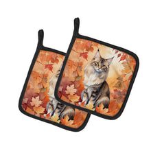 Load image into Gallery viewer, Oriental Longhair Cat in Fall Leaves Pot Holders - Set of 2 Decorative Kitchen Helpers | Made in the USA