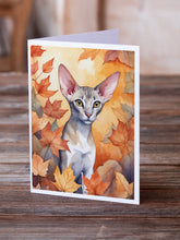Load image into Gallery viewer, Oriental Shorthair Cat in Fall Leaves Greeting Cards - Blank Note Cards – 8-Pack of Artist-Designed Cards with Envelopes