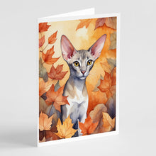 Load image into Gallery viewer, Oriental Shorthair Cat in Fall Leaves Greeting Cards - Blank Note Cards – 8-Pack of Artist-Designed Cards with Envelopes