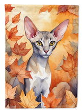 Load image into Gallery viewer, Oriental Shorthair Fall Garden Flag - Cat in Fall Leaves - Cat-Themed Seasonal Yard Decor
