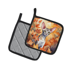 Load image into Gallery viewer, Oriental Shorthair Cat in Fall Leaves Pot Holders - Set of 2 Decorative Kitchen Helpers | Made in the USA