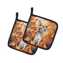 Load image into Gallery viewer, Oriental Shorthair Cat in Fall Leaves Pot Holders - Set of 2 Decorative Kitchen Helpers | Made in the USA