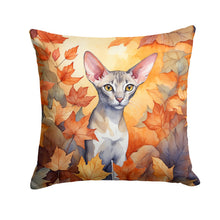 Load image into Gallery viewer, Oriental Shorthair Cat in Fall Leaves Throw Pillow - 14x14 Decorative Pillow – Art for Your Home &amp; Patio