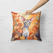 Load image into Gallery viewer, Oriental Shorthair Cat in Fall Leaves Throw Pillow