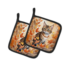 Load image into Gallery viewer, Owyhee Bob Cat in Fall Leaves Pot Holders - Set of 2 Decorative Kitchen Helpers | Made in the USA