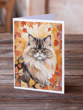 Load image into Gallery viewer, Persian Cat in Fall Leaves Greeting Cards - Blank Note Cards – 8-Pack of Artist-Designed Cards with Envelopes