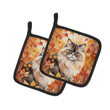 Load image into Gallery viewer, Persian Cat in Fall Leaves Pot Holders - Set of 2 Decorative Kitchen Helpers | Made in the USA