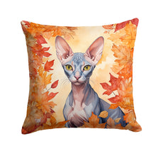Load image into Gallery viewer, Peterbald Cat in Fall Leaves Throw Pillow - 14x14 Decorative Pillow – Art for Your Home &amp; Patio