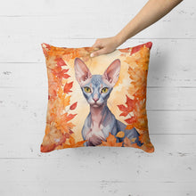 Load image into Gallery viewer, Peterbald Cat in Fall Leaves Throw Pillow