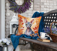 Load image into Gallery viewer, Peterbald Cat in Fall Leaves Throw Pillow