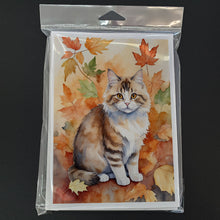Load image into Gallery viewer, Ragamuffin Cat in Fall Leaves Greeting Cards - Blank Note Cards – 8-Pack of Artist-Designed Cards with Envelopes