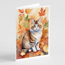 Load image into Gallery viewer, Ragamuffin Cat in Fall Leaves Greeting Cards - Blank Note Cards – 8-Pack of Artist-Designed Cards with Envelopes