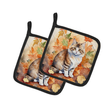 Load image into Gallery viewer, Ragamuffin Cat in Fall Leaves Pot Holders - Set of 2 Decorative Kitchen Helpers | Made in the USA