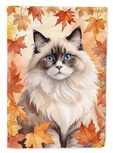 Load image into Gallery viewer, Ragdoll Cat in Fall Leaves House Flag