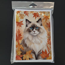 Load image into Gallery viewer, Ragdoll Cat in Fall Leaves Greeting Cards - Blank Note Cards – 8-Pack of Artist-Designed Cards with Envelopes