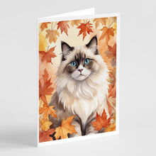 Load image into Gallery viewer, Ragdoll Cat in Fall Leaves Greeting Cards - Blank Note Cards – 8-Pack of Artist-Designed Cards with Envelopes