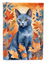Load image into Gallery viewer, Russian Blue Cat in Fall Leaves House Flag