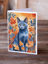 Load image into Gallery viewer, Russian Blue Cat in Fall Leaves Greeting Cards - Blank Note Cards – 8-Pack of Artist-Designed Cards with Envelopes