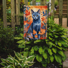 Load image into Gallery viewer, Russian Blue Fall Garden Flag - Cat in Fall Leaves - Cat-Themed Seasonal Yard Decor