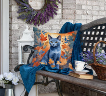Load image into Gallery viewer, Russian Blue Cat in Fall Leaves Throw Pillow