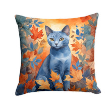 Load image into Gallery viewer, Russian Blue Cat in Fall Leaves Throw Pillow