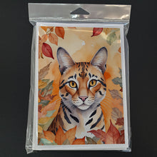 Load image into Gallery viewer, Safari Cat in Fall Leaves Greeting Cards - Blank Note Cards – 8-Pack of Artist-Designed Cards with Envelopes