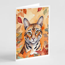 Load image into Gallery viewer, Safari Cat in Fall Leaves Greeting Cards - Blank Note Cards – 8-Pack of Artist-Designed Cards with Envelopes