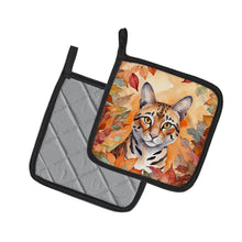 Load image into Gallery viewer, Safari Cat in Fall Leaves Pot Holders - Set of 2 Decorative Kitchen Helpers | Made in the USA