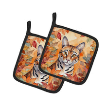 Load image into Gallery viewer, Safari Cat in Fall Leaves Pot Holders - Set of 2 Decorative Kitchen Helpers | Made in the USA