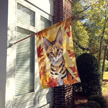 Load image into Gallery viewer, Savannah Cat in Fall Leaves House Flag