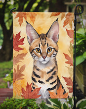Load image into Gallery viewer, Savannah Cat Fall Garden Flag - Cat in Fall Leaves - Cat-Themed Seasonal Yard Decor