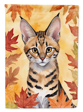 Load image into Gallery viewer, Savannah Cat Fall Garden Flag - Cat in Fall Leaves - Cat-Themed Seasonal Yard Decor