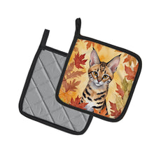 Load image into Gallery viewer, Savannah Cat in Fall Leaves Pot Holders - Set of 2 Decorative Kitchen Helpers | Made in the USA